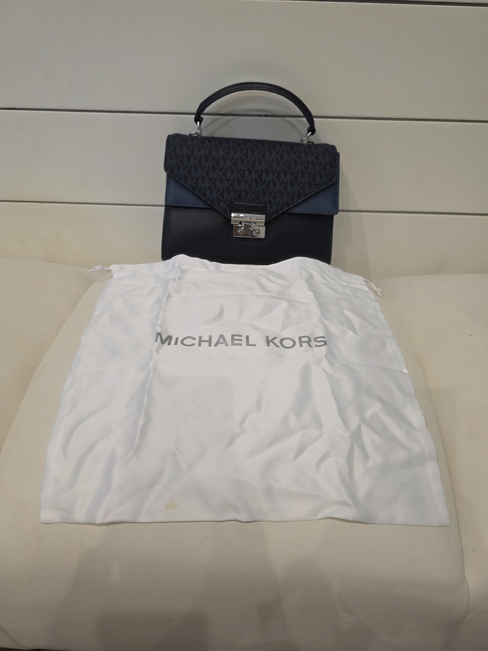 Michael Kors Navy MK-Logo Top Handle Satchel - Picture 7 of 7